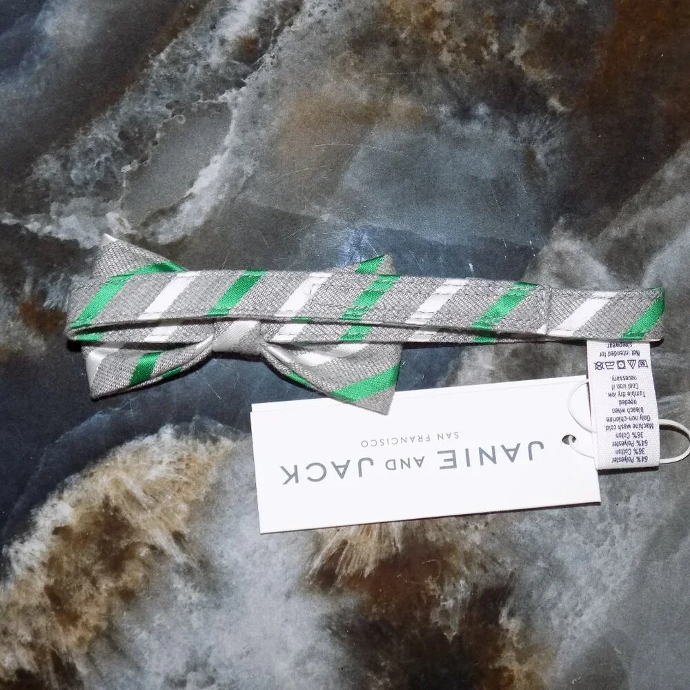 Janie and Jack Gray/ Green/ White Striped Bow Tie Size 0/24 Month's Boy's NEW